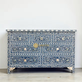 Mother of Pearl Inlay Floral Chest Of 7 Drawers Navy Blue | Mother of Pearl Inlay Floral 7 Drawers Dresser Table Navy Blue